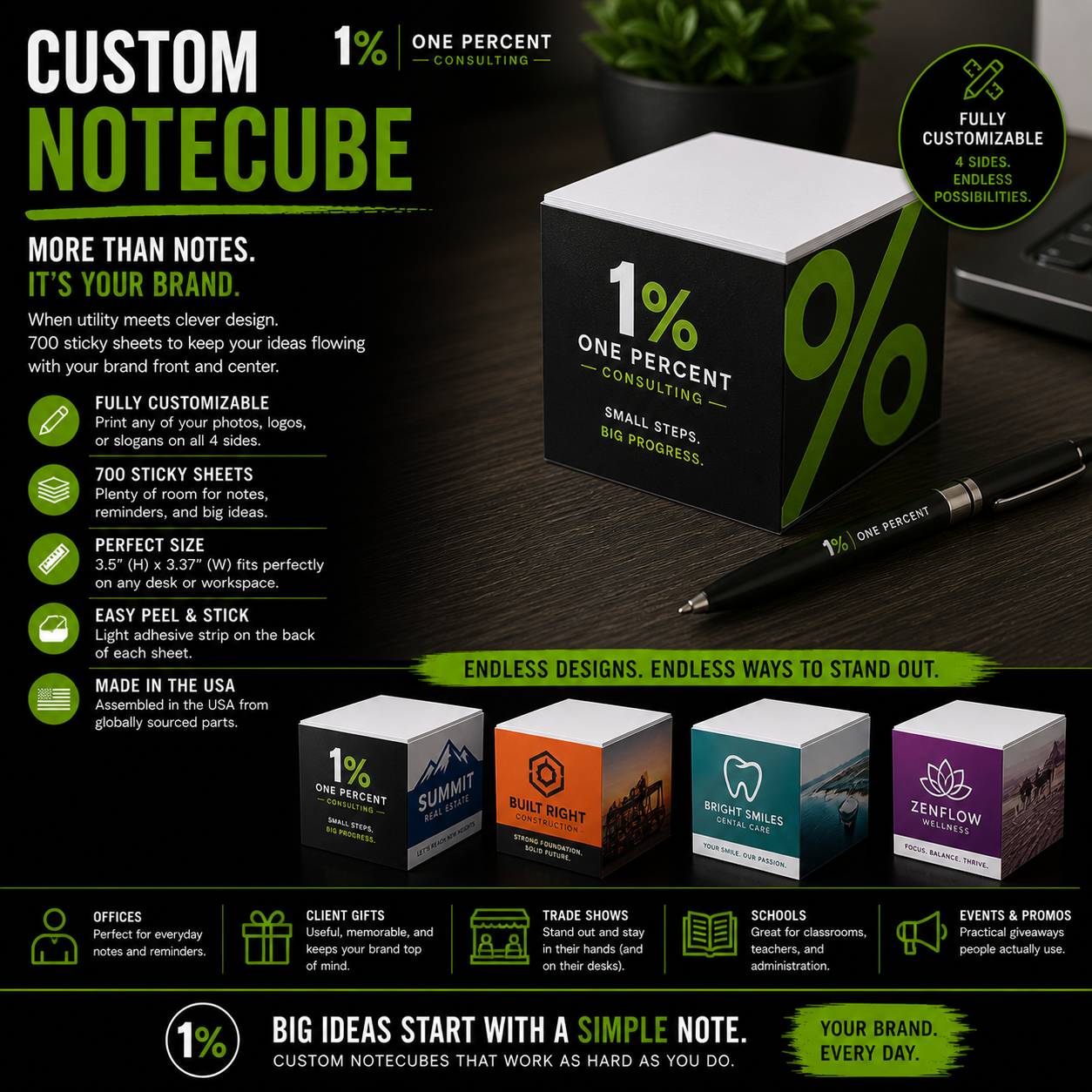 Custom Branded Sticky Note Cube — Fully Designed 4-Sided Print