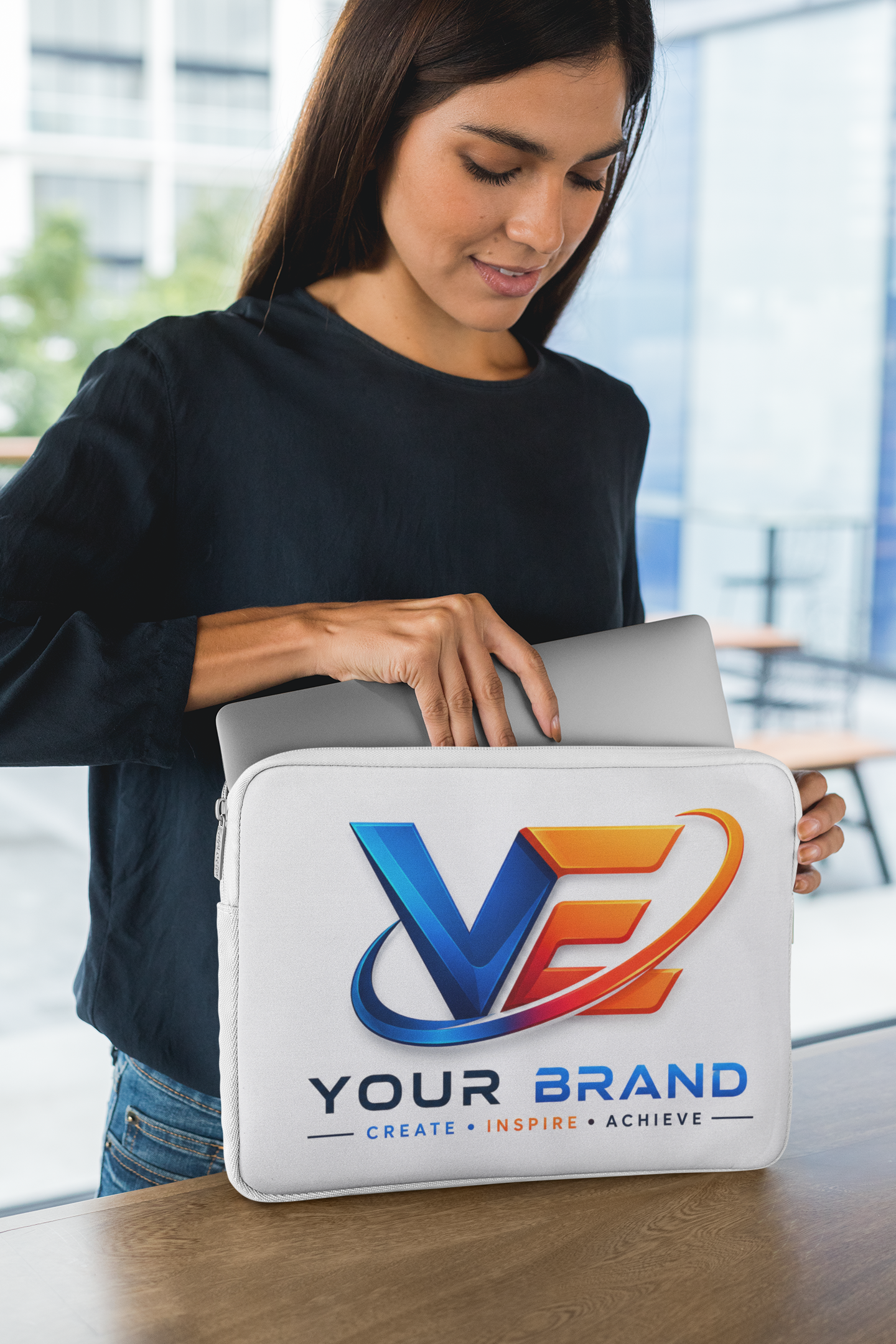 Company Braded Protective Laptop Sleeve - White w/Company Logo