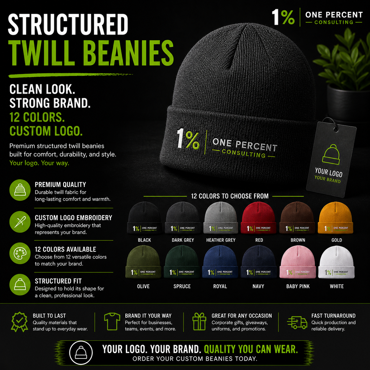 Custom Logo Cuffed Beanie — Embroidered Branded Headwear
