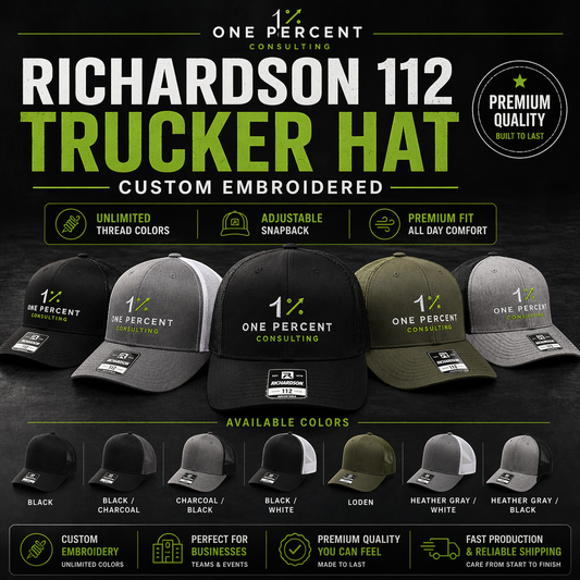 Richardson 112 Trucker Hat Custom Embroidered Logo Adjustable Snapback