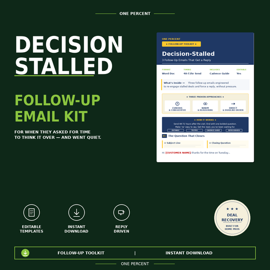 Decision-Stalled Follow-Up Email Kit — When the Customer Asked for Time to Think