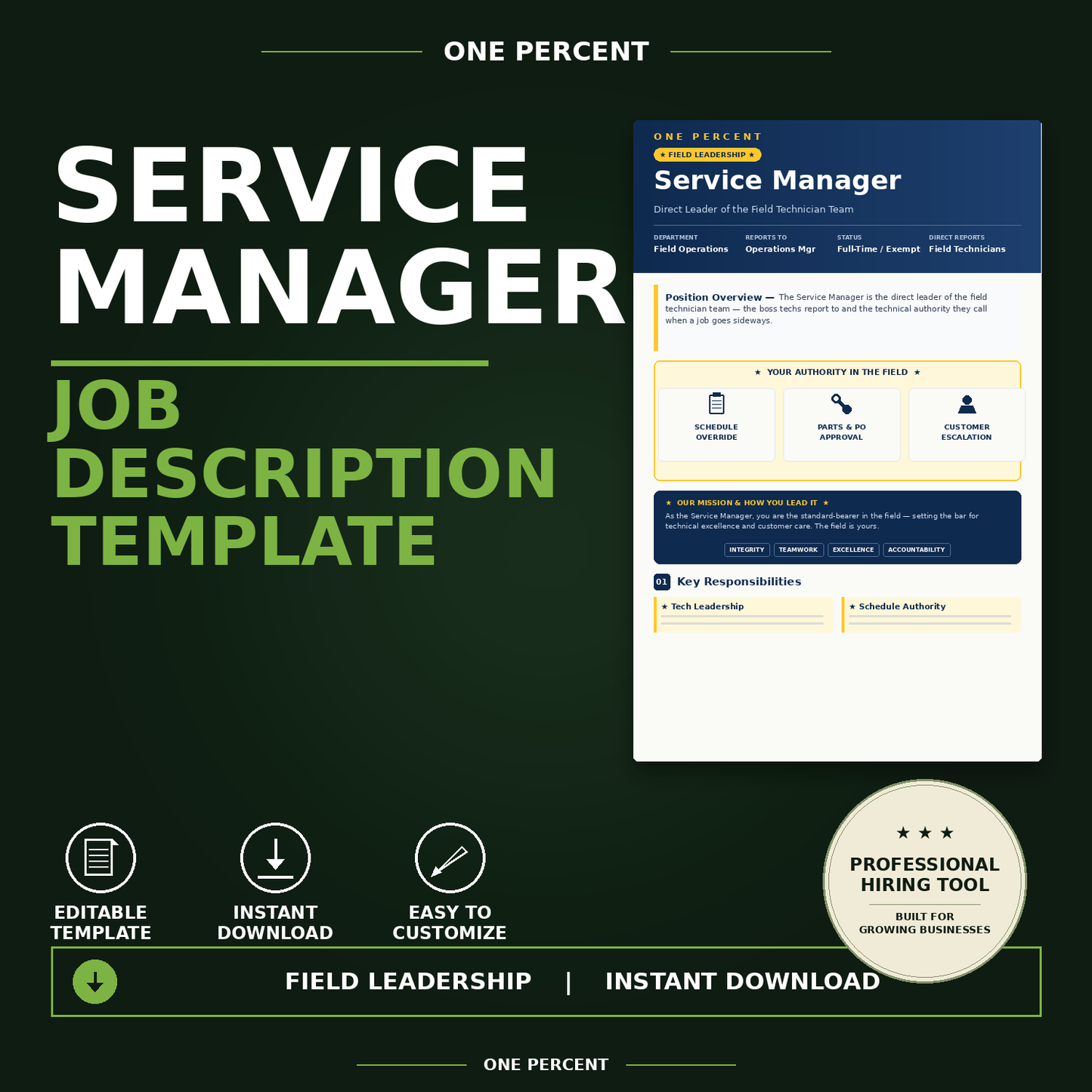 Service Manager Job Description | Modern Editable Template | Instant Download for Trades & Service Businesses